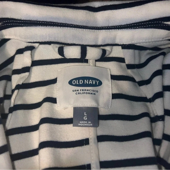 Old Navy,L,off white navy striped long sleeve collared, button front knit jacket - Picture 12 of 12